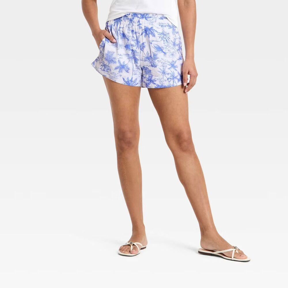 Women's Linen Pull-On Shorts - A New Day™ Blue Toile L - Picture 3 of 6